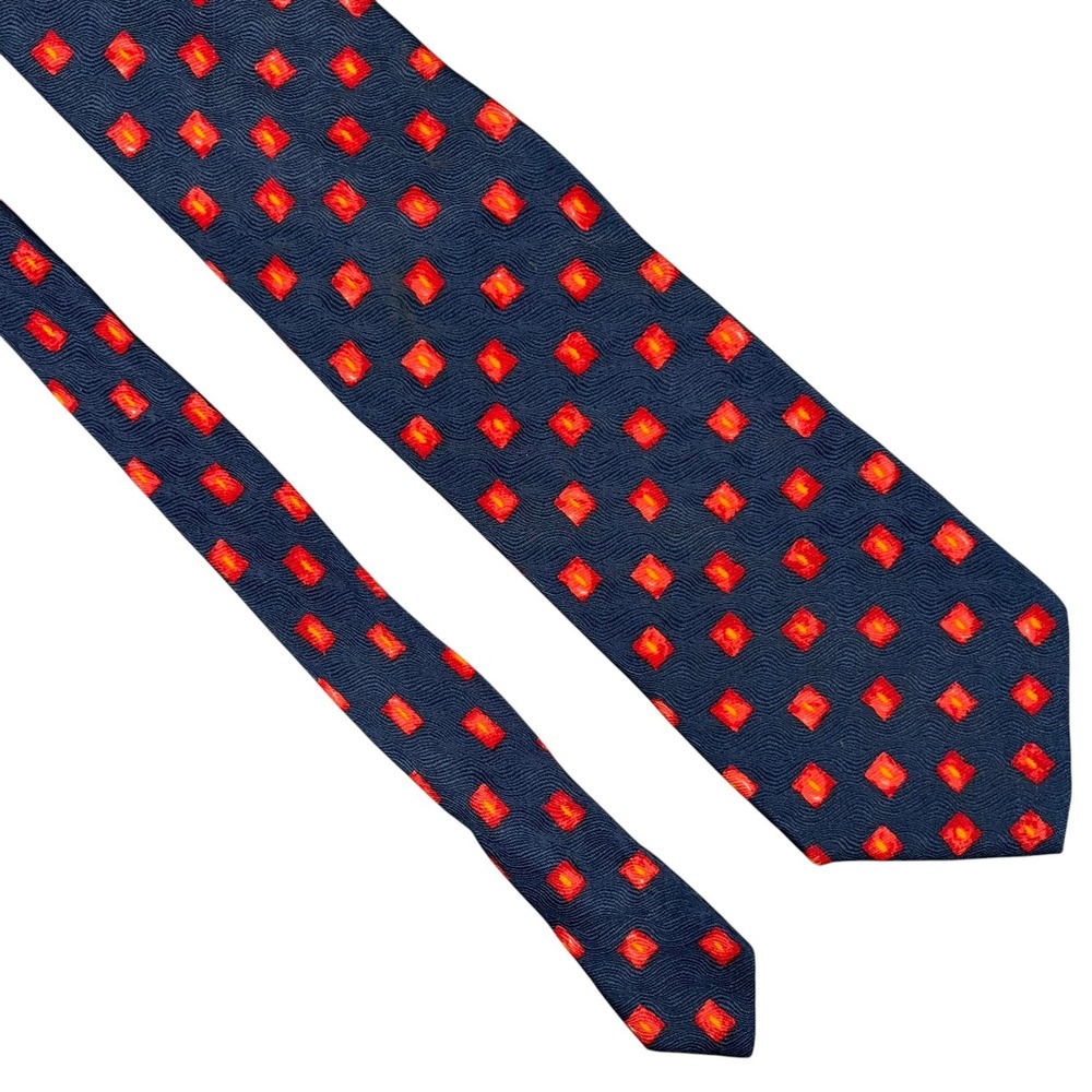 Vintage‎ Bally Switzerland 100% Silk Tie Navy Blue Red Geometric Italy 3.75x60"